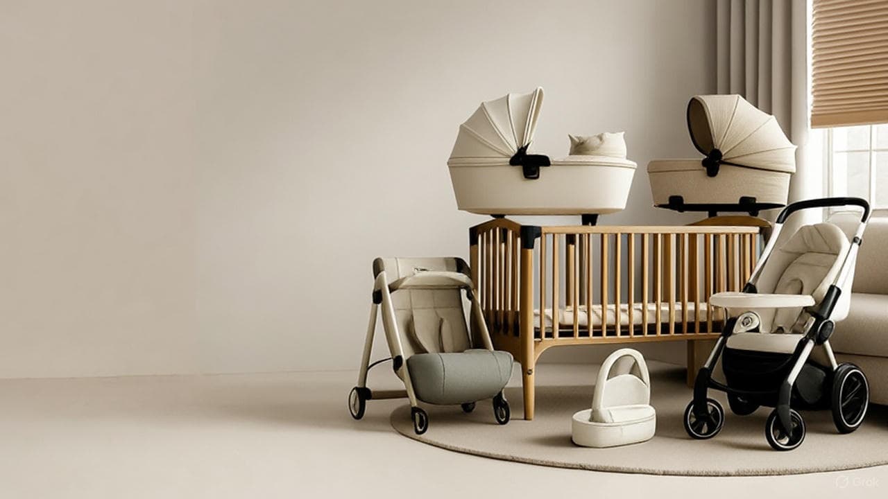 Adelaide baby equipment hire — family traveling light with pram, cot and car seat